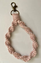 Load image into Gallery viewer, Pink Macramé Twisted Keychain Bracelet with Brass Clip
