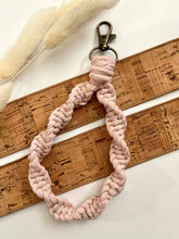 Load image into Gallery viewer, Pink Macramé Twisted Keychain Bracelet with Brass Clip

