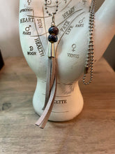 Load image into Gallery viewer, Purple and blue stoneware ceramic bead and tassel necklace
