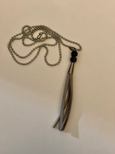 Load image into Gallery viewer, Purple and blue stoneware ceramic bead and tassel necklace
