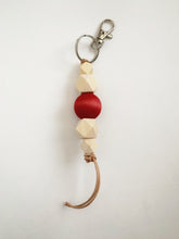 Load image into Gallery viewer, Red Dyed Wood Beaded Keyring with Leather Tassel
