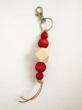 Load image into Gallery viewer, Red Dyed Wood Beaded Keyring with Leather Tassel
