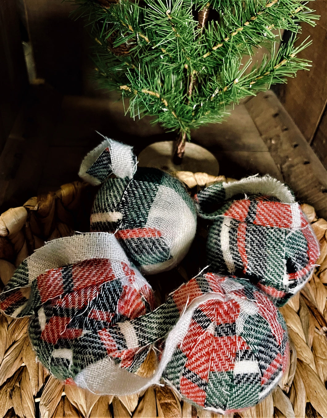 Red Plaid Christmas Ball Ornament