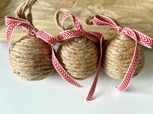 Load image into Gallery viewer, Red and White Bow Rope Ball Christmas Ornament
