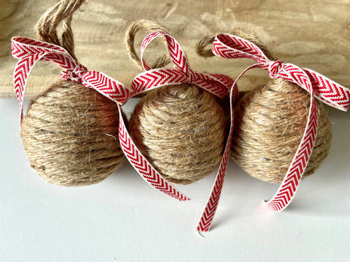 Red and White Bow Rope Ball Christmas Ornament