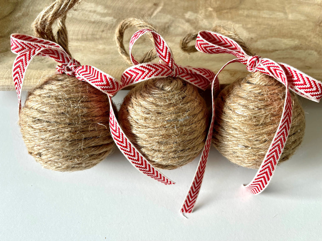 Red and White Bow Rope Ball Christmas Ornament