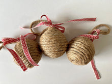Load image into Gallery viewer, Red and White Bow Rope Ball Christmas Ornament
