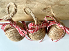 Load image into Gallery viewer, Red and White Bow Rope Ball Christmas Ornament
