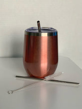 Load image into Gallery viewer, 12 ounce Rose Gold Stainless Steel Wine Tumbler that says &quot;Love that journey for me&quot;
