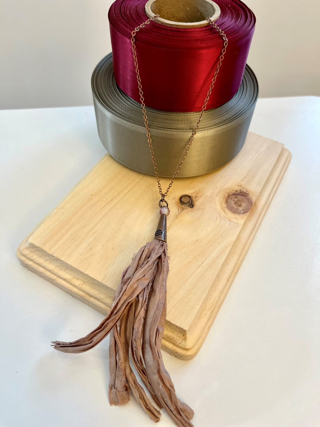 Silk Tassel Necklace with Copper Chain