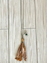 Load image into Gallery viewer, Silk tassel necklace with jade and aventurine bead
