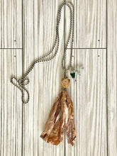 Load image into Gallery viewer, Silk tassel necklace with jade and aventurine bead
