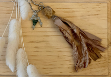 Load image into Gallery viewer, Silk tassel necklace with jade and aventurine bead
