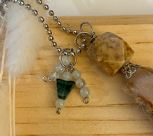Load image into Gallery viewer, Silk tassel necklace with jade and aventurine bead
