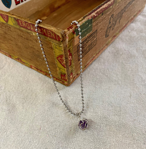 Silver ball chain with wire wrapped amethyst necklace