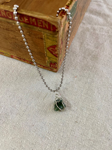 Sliver Ball Chain with Wire Wrapped Jade Necklace