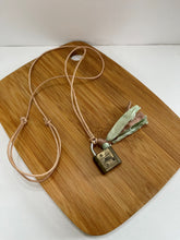 Load image into Gallery viewer, Small Lock Necklace with Brown and Green Silk Tassel
