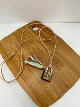 Load image into Gallery viewer, Small Lock Necklace with Brown and Green Silk Tassel

