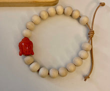 Load image into Gallery viewer, Stackable natural wood bead bracelet on leather cord
