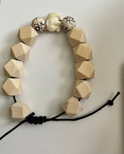 Load image into Gallery viewer, Stackable natural wood bead bracelet on black cord
