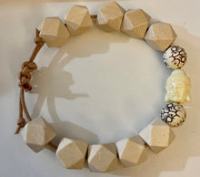 Load image into Gallery viewer, Stackable natural wood bead bracelet on leather cord
