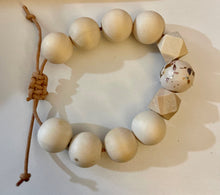 Load image into Gallery viewer, Stackable natural wood bead bracelet on leather cord
