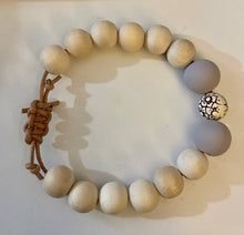 Load image into Gallery viewer, Stackable natural wood bead bracelet on leather cord
