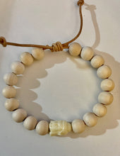 Load image into Gallery viewer, Stackable natural wood bead bracelet on leather cord
