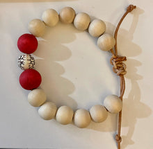 Load image into Gallery viewer, Stackable natural wood bead bracelet on leather cord
