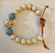 Load image into Gallery viewer, Stackable natural wood bead bracelet on leather cord
