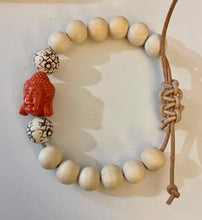 Load image into Gallery viewer, Stackable natural wood bead bracelet on leather cord
