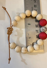 Load image into Gallery viewer, Stackable natural wood bead bracelet on leather cord
