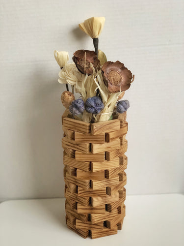 Coffee Stained Wood Block Flower Vase