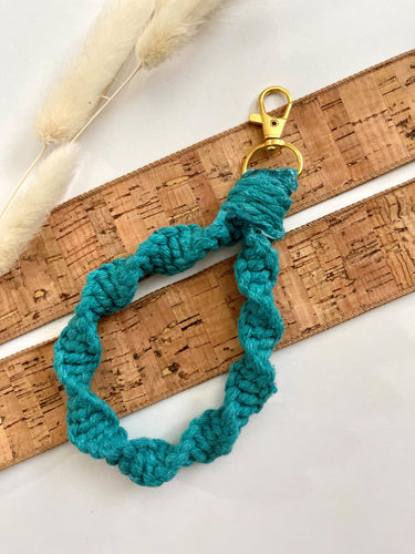 Teal Macramé Twisted Keychain Bracelet