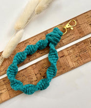 Load image into Gallery viewer, Teal Macramé Twisted Keychain Bracelet
