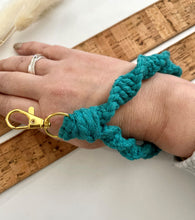 Load image into Gallery viewer, Teal Macramé Twisted Keychain Bracelet
