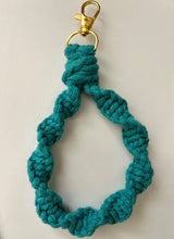 Load image into Gallery viewer, Teal Macramé Twisted Keychain Bracelet
