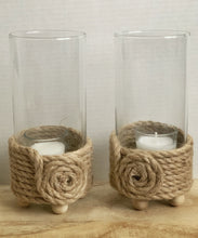 Load image into Gallery viewer, Brown Rope and Glass Candle Holder
