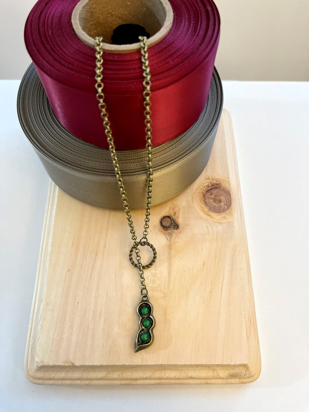 Three Peas in a Pod Brass Necklace
