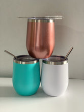 Load image into Gallery viewer, 12 ounce turquoise stainless steel wine tumbler that says &quot;Fold in the cheese&quot;
