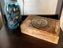 Load image into Gallery viewer, Vintage Brass Plate with Black Flower Detailing
