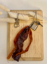 Load image into Gallery viewer, Vintage key and lock with silk tassel necklace
