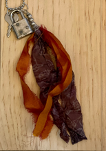 Load image into Gallery viewer, Vintage key and lock with silk tassel necklace
