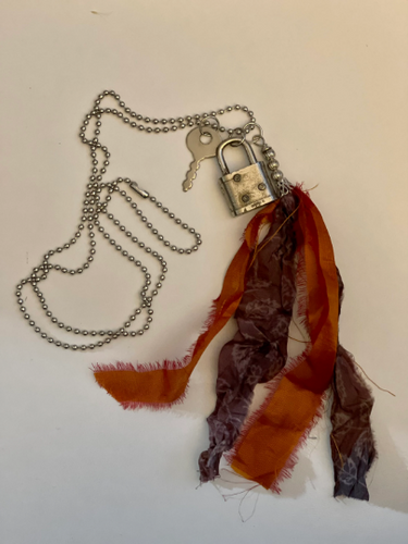 Vintage key and lock with silk tassel necklace 