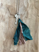 Load image into Gallery viewer, Vintage key and silk tassel necklace
