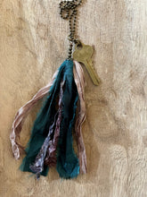 Load image into Gallery viewer, Vintage key and silk tassel necklace
