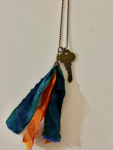 Vintage key and silk tassel necklace