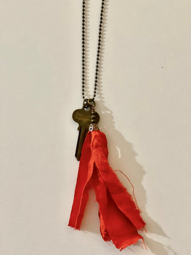 Vintage key and silk tassel necklace