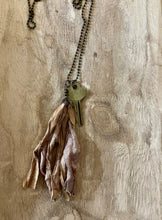 Load image into Gallery viewer, Vintage key and silk tassel necklace
