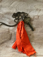Load image into Gallery viewer, Vintage key and silk tassel necklace
